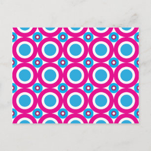 Carte Postale Rose chaud et Motif Pois Turquoise
