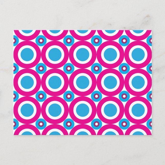 Carte Postale Rose chaud et Motif Pois Turquoise (Devant)