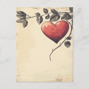 Carte Postale Rose Coeur Vintage Lettre d'amour de la Saint Vale