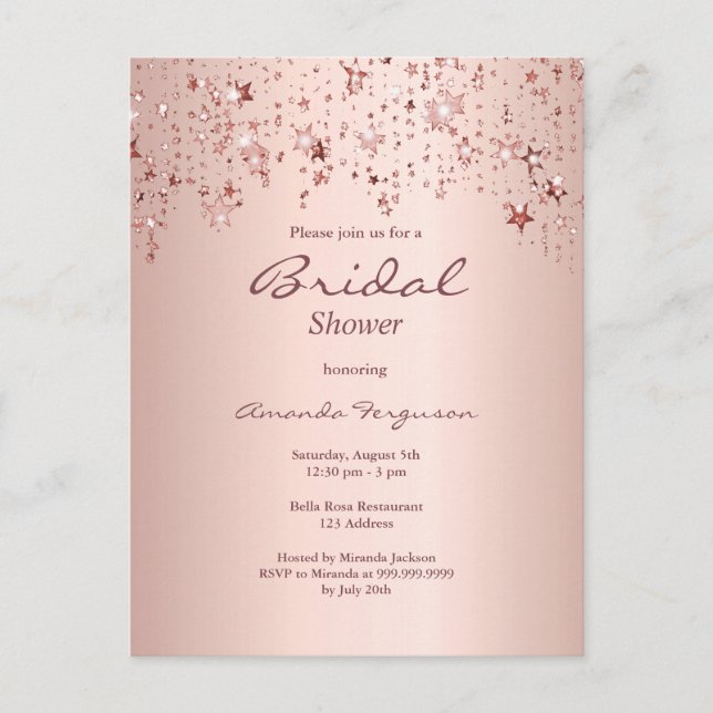 Carte Postale Rose de douche nuptiale goutte d'or étoiles invita (Devant)