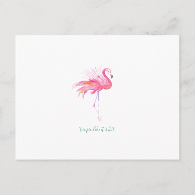 Carte postale rose de Flamant rose d'aquarelle (Devant)