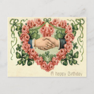 Carte Postale Rose de la poignée de main Cœur Quatre Feuilles de