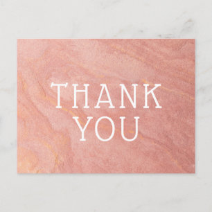 Carte Postale Rose de texte personnalisé Merci en grès rose or