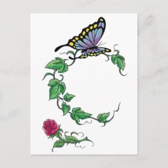 Carte Postale rose de vigne papillon (Devant)