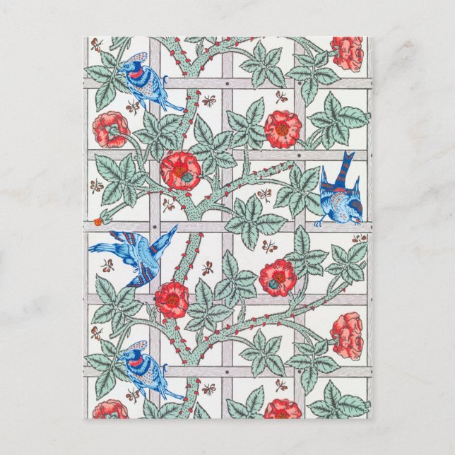 Carte Postale Rose d'Escalades & Petit Oiseau, William Morris (Devant)