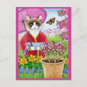 Carte postale rose du jardin du chat mignon