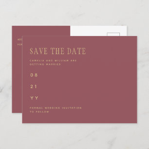 Carte Postale Rose Dusty branché mariage rose or SAVE LA DATE