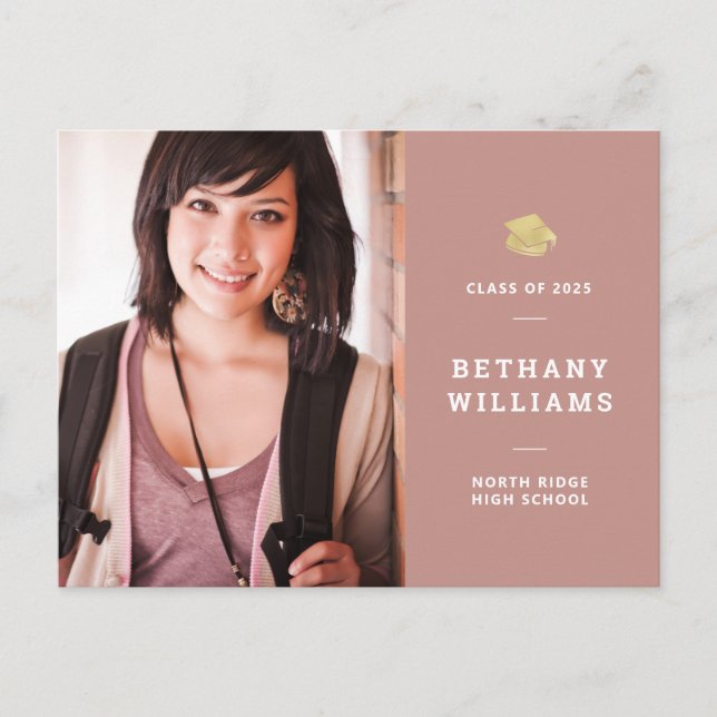 Carte Postale Rose Dusty moderne & Gold Photo Graduation (Devant)