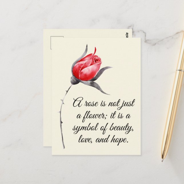 Carte Postale Rose élégant avec devis inspirant (Devant/Arrière en situation)