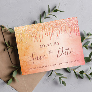 Carte Postale Rose en or rose pailleté pour annoncer la date d'a