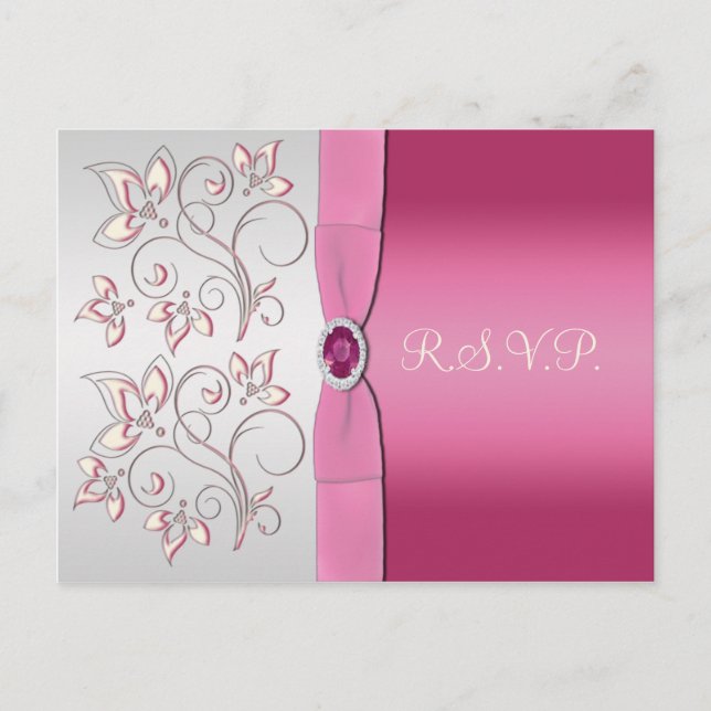 Carte postale rose et argent R.S.V.P. (Devant)