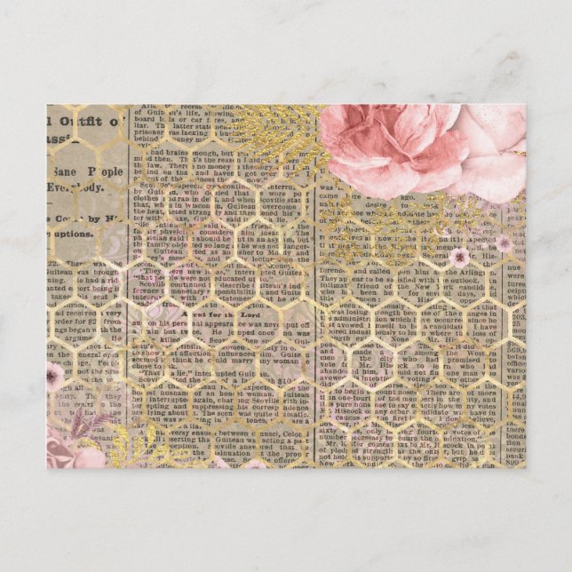 Carte Postale Rose et peigne d'or (Devant)