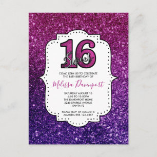 Carte Postale Rose et Violet Douze Ans Étincelle Paillettes Pier