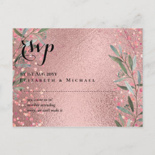 Carte Postale Rose Eucalyptus Feuille Foil Look MARIAGE