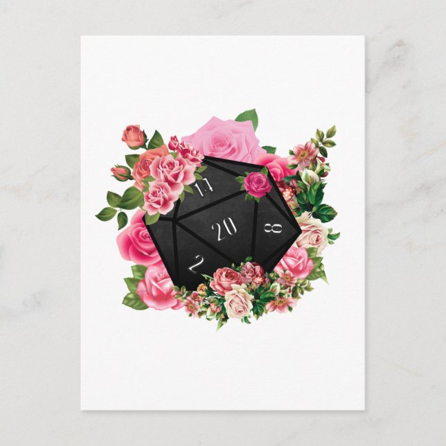 Carte Postale Rose floral D20 Tabletop RPG Jeu Dice (Devant)