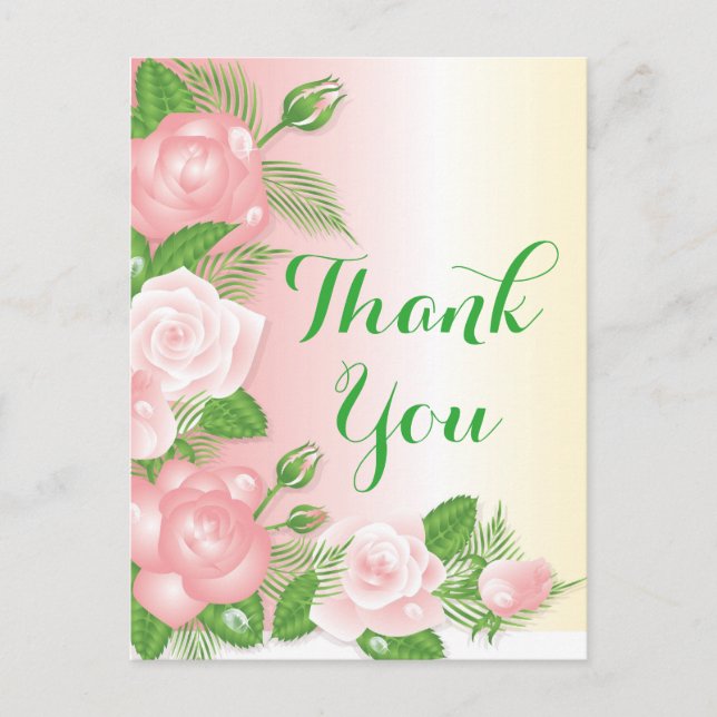 Carte Postale Rose Floral Et Vert Merci Vos Fleurs Roses (Devant)