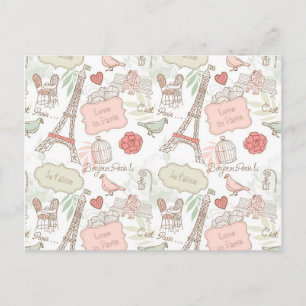 Carte Postale rose Floral Paris Tour Eiffel