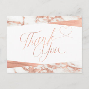 Carte Postale Rose Gold Blanc Marbre Écriture Merci
