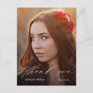 Carte Postale Rose Gold Calligraphie Photo Graduation Merci