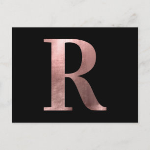 Carte Postale Rose Gold Classique Monogramme R sur Fond Noir