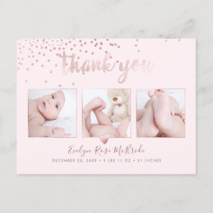 Carte Postale Rose Gold Confetti Chic Brush Script Merci