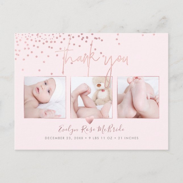 Carte Postale Rose Gold Confetti Chic Signature Script Merci (Devant)