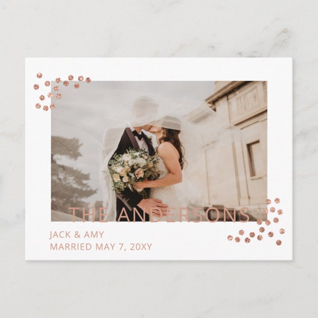 Carte Postale Rose Gold Confetti Mariage photo Faire-part (Devant)