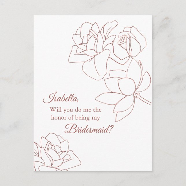 Carte Postale Rose Gold Flower Elegant Chic Bridesmaid Propositi (Devant)