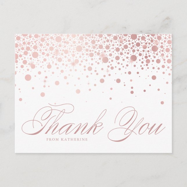 Carte Postale Rose Gold Foil Confetti Dots Merci (Devant)