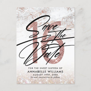 Carte Postale Rose Gold Marble 16e fête d'anniversaire Enregistr