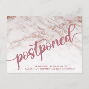 Carte Postale Rose Gold Marble reporté Mariage Faire-part