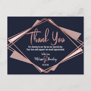 Carte Postale Rose Gold Marine bleu Mauve Merci géométrique