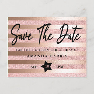 Carte Postale Rose Gold Pailletés 18e Anniversaire Enregistrer L