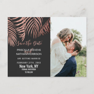 Carte Postale Rose Gold Palm Tree Frances Black Modern Date de s