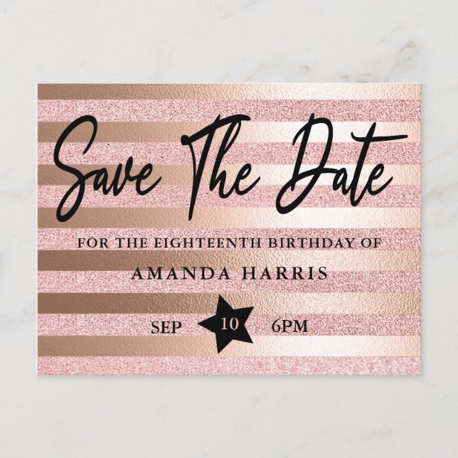 Carte Postale Rose Gold Parties scintillant 18e anniversaire Enr (Devant)