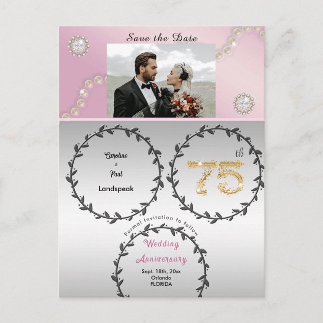 Carte Postale Rose Gold Platinum 75e anniversaire Enregistrer la (Devant)