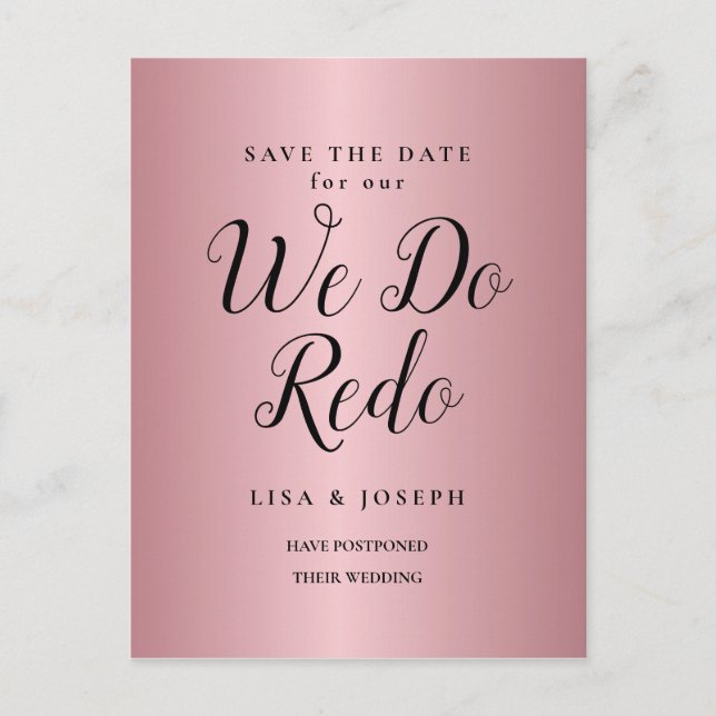 Carte Postale Rose Gold reporté Enregistrer la date que nous fai (Devant)