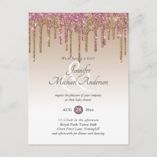 Carte Postale Rose Gold Rose Parties scintillant à goutte bébé f