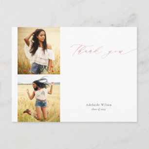 Carte Postale Rose Gold Script Two Photo Graduation Merci