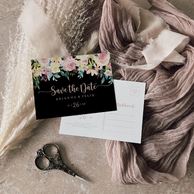 Carte Postale Rose Gold Spring Floral Horizontal Enregistrer la  (Créateur téléchargé)