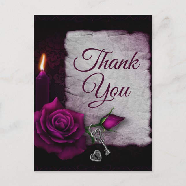 Carte Postale Rose gothique, bougie et Merci de la fête du cercu (Devant)