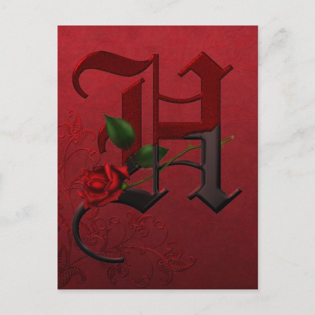 Carte Postale Rose gothique Monogramme H (Devant)