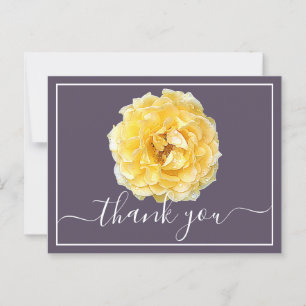 Carte Postale Rose jaune et gouttes de rosée Fond mauve Merci