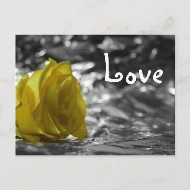 Carte Postale Rose Jaune Sur Le Côté Gauche Argent Amour Arrière (Devant)