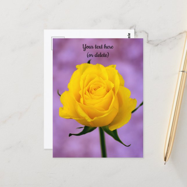 Carte postale rose jaune unique (Devant/Arrière en situation)