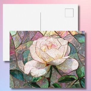 Carte Postale Rose Lumineuse Faux Verre Teinté Pastel
