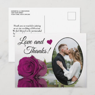 Carte Postale Rose Magenta Élégante Mariage Amour & Remerciement