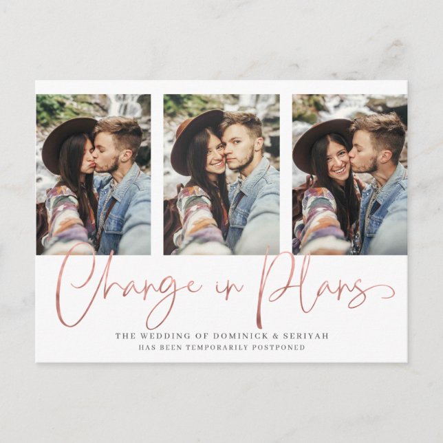 Carte Postale Rose manuscrit moderne Gold Mariage Postponction (Devant)