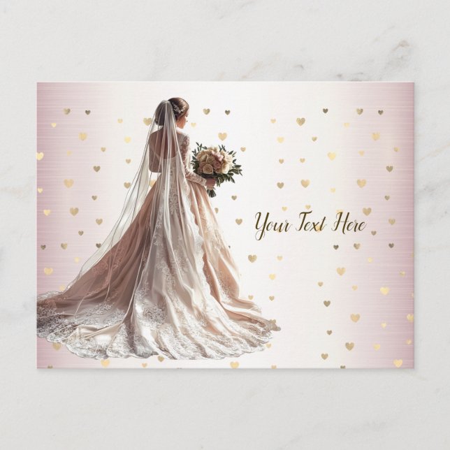 Carte Postale Rose Mariée d'hiver Mariée Golden Shiny Heart Part (Devant)