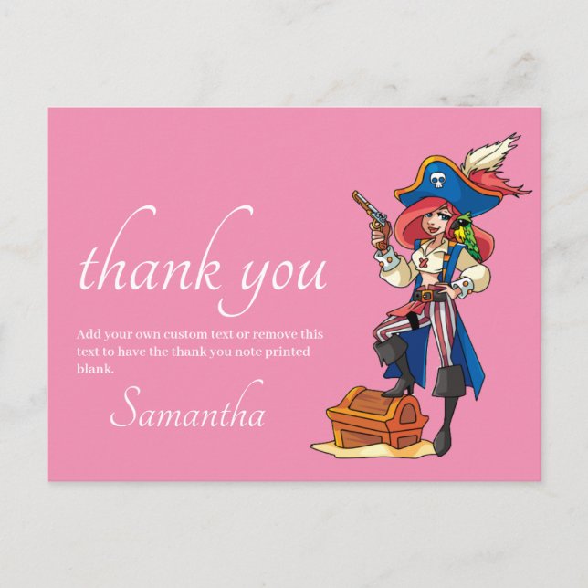 Carte postale rose Merci pirate (Devant)